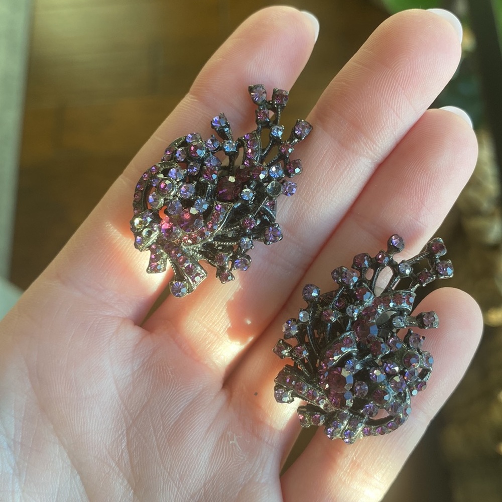 Jose & Maria Barrera Clip On Crystal Earrings - Purple - Picture 10 of 12